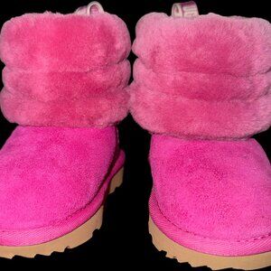 UGG KIDS FLUFF MINI QUILTED BOOTS FUCHSIA PINK SUEDE SZ 6